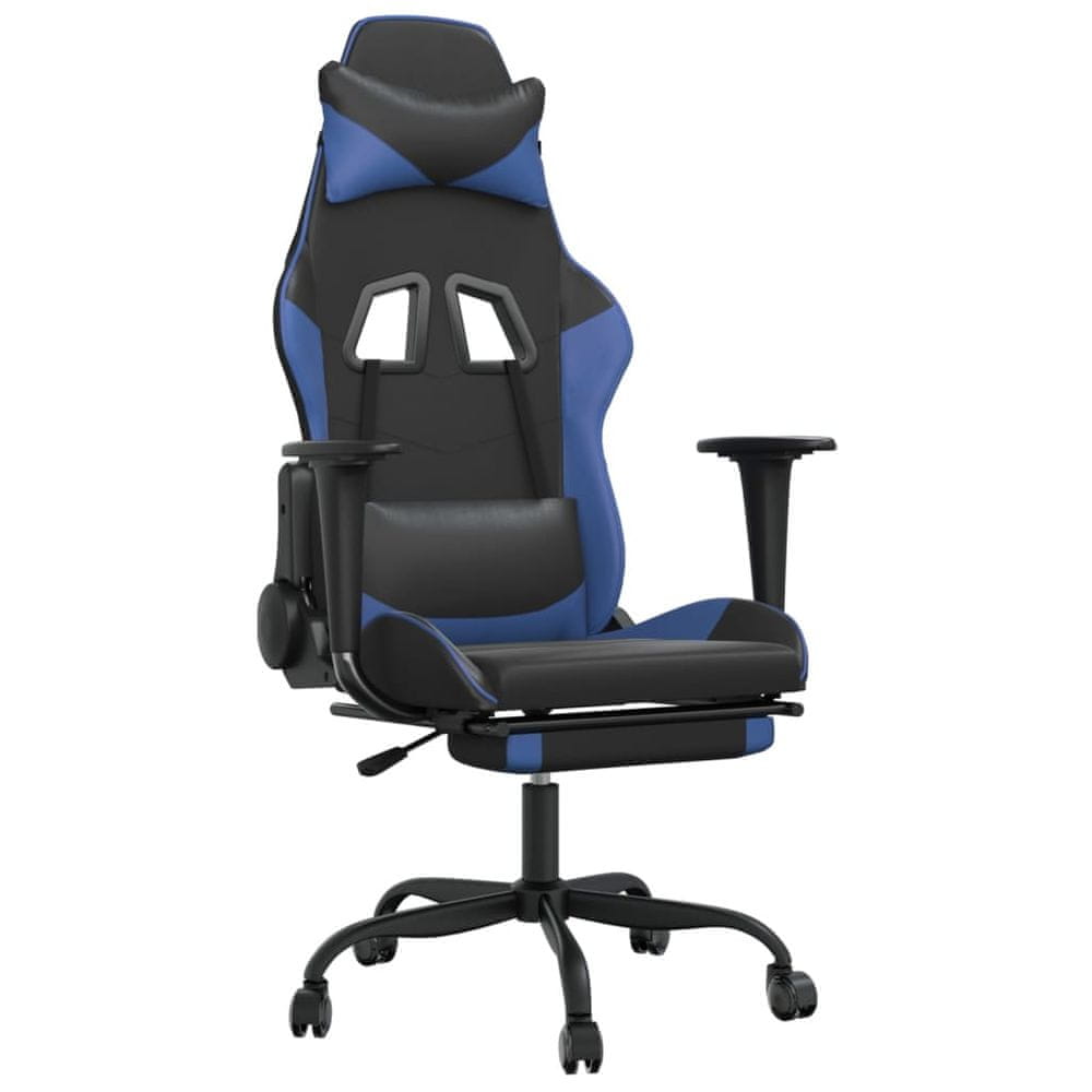 Vidaxl Masážna herná stolička s podnožkou čierna a modrá umelá koža